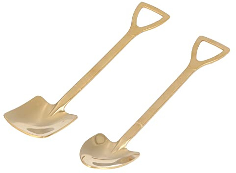 2 uds Mini cucharas con forma de pala, bonita cuchara de café cucharas de café expreso cucharas pequeñas de acero inoxidable para postre, té, helado(Oro)