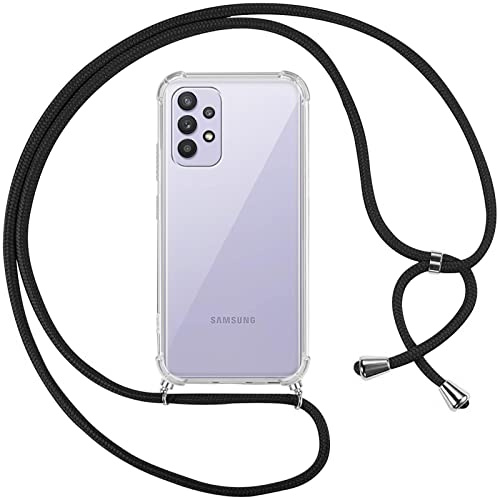 Pnakqil Handykette für Samsung Galaxy A32 5G Hülle mit Band, Transparent Weich Silikon Case mit Kordel Necklace, Durchsichtig Anti-Fall Schutzhülle für Samsung A32 5G mit Lanyard, Schwarz