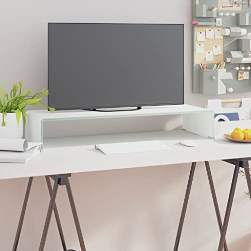 INLIFE TV-Tisch/Bildschirmerhöhung Glas Weiß 80x30x13 cm