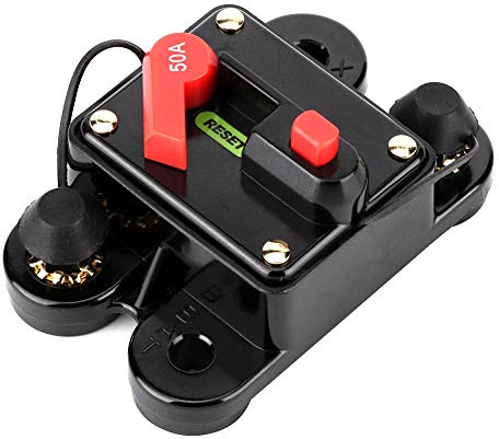 12V 50A Sicherungsautomat - Trennschalter Zurücksetzen Audio-reset-sicherungshalter mit Manueller Reset-taste & Wasserfeste Hülle für Marine Boot Lkw Audiosystem, Automatisches Testen