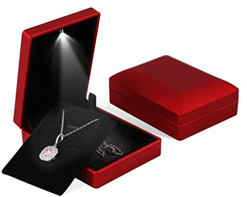 iSuperb 2PK LED Boîte à Pendentif éclairé Boîte de Collier Bracelet Support de Rangement Boîte à Anneaux avec Lumières Boîtes-cadeaux de Bijoux pour Femmes (Rouge)