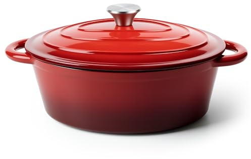 Oval Dutch Oven for Bread Baking, 4.5 Quart Non Stick Enameled Cast Iron Dutch Oven Pot with Lid, Oven Safe Oval Casserole with Lid up to 500°F for Baking, Braising, Stews, Roasting (Red)