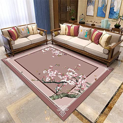 RUGMRZ Teppich Rund Kinderzimmer Pflegeleicht Weicher und bequemer rosa Blumen Druck Design Retro wasch bar Auto Teppiche 80X120cm