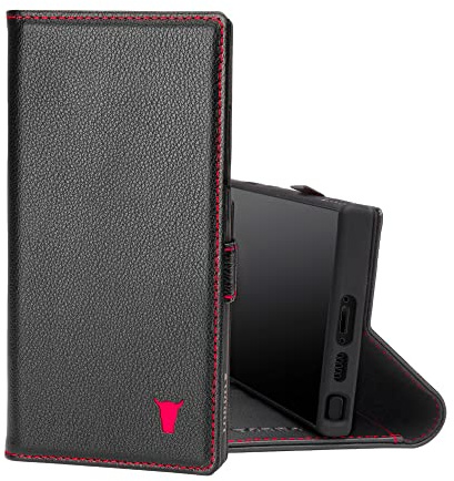 TORRO Hülle kompatibel mit Samsung Galaxy S23 Ultra 5G – Premium Leder Hülle mit Standfunktion und Kartenfächern (Schwarz)