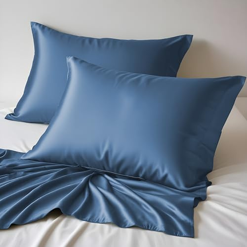 LINENWALAS Kissenbezüge aus 100 % Bio-Bambus, weiche Bambusseide, Kissenbezüge für Haar und Haut, Standardgröße, kühlende Kissenbezüge (50,8 x 76,2 cm, Bahamasblau), 2 Stück