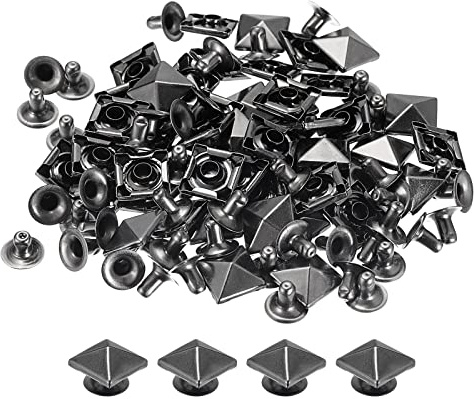 sourcing map 100 Sets Spike Rivet, 10mm Pyramid Rapid Rivet Studs Square Punk Spikes Leathercraft Decoration for Clothing Belts Bags Shoes, Gun-Black