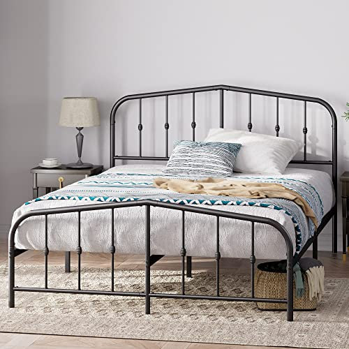 Zinus Heidi Struttura letto in metallo con testiera e pediera, 160 x 190 cm, Nero, Altezza 31 cm, Piattaforma materasso in acciaio, Facile montaggio