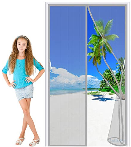 Magnet Fliegengitter Tür 85x210cm Grau Magnetischer Fliegenvorhang Moskitonetz Automatisches Schließen selbstversiegelnde Netzgittertür mit Magneten für Balkontür Terrassentür