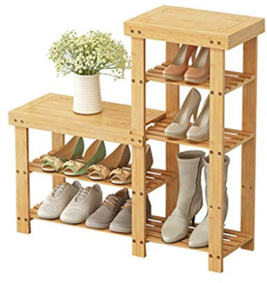 Schuhregal, Organizer, Regal, Schuhregal, 2/3-stöckig, Kinderbank, Hausschuhe, Regal, Aufbewahrung, Organizer, Pflanzenständer, multifunktional, natürlicher Bambus, freistehend (88 cm x 84 cm x 28 cm
