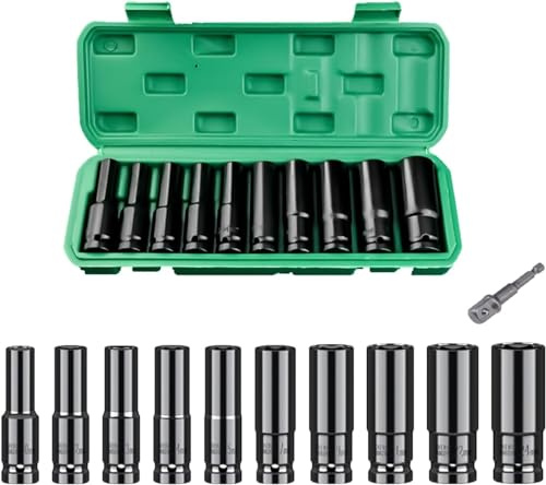 DYOUen 10 Stück 1/2' Schlagschrauber Nüsse Set 10-24mm Metrischer Sechskant Stecknüsse Schlagschraubereinsatz 1/2 zoll, Antrieb Werkzeug Kit Steckschlüssel