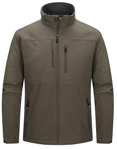 33 000 fot softshelljacka herr vattentät vinterjacka varm fleece fodrad utomhusjacka funktionell jacka lätt jacka med ståkrage för vandring, camping, löpning, Olivgrön, M