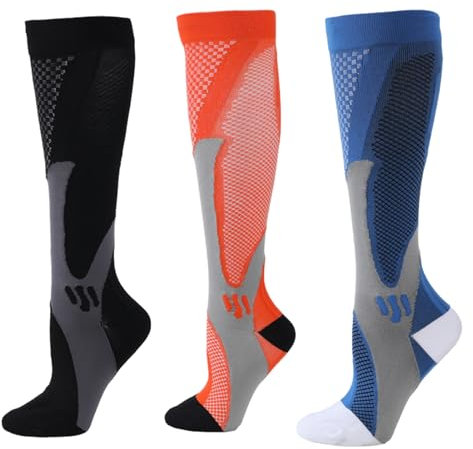 OSLEN Kompressionsstrümpfe Damen und Herren 3 Paar Stützstrümpfe Damen (15-20 mmHg) Thrombosestrümpfe Kompressionssocken Stützstrümpfe für Sport Flug Laufen Reisen Radsport Fußball (S/M-3 Paar)