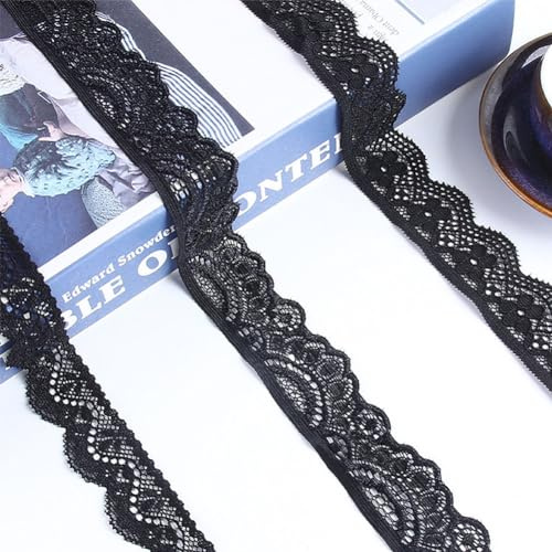 4 Rollen 6m Spitzenbänder Schwarz Spitzenbänder Meterware Vintage Elastizität Spitzenstoff Blumen Set Spitzenband Strecken für Geschenkverpackung Nähen Handwerk Hochzeit Deko