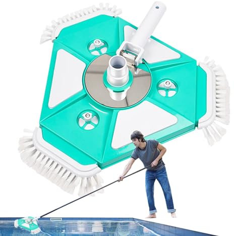 Manueller Pool-Staubsauger, 360 Grad drehbar, Schwimmbad-Vakuumbürste mit 3 Seitenbürsten für Schwimmbäder, Pool-Vakuumkopf, dreieckiger gewichteter Saugnapf-Poolreiniger
