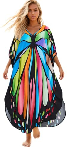 Tinawusi kaftan dresses for women Plus Size – Breathable yet non-transparent caftans，Beach, party, vacation, home，One Size（Colorful butterfly