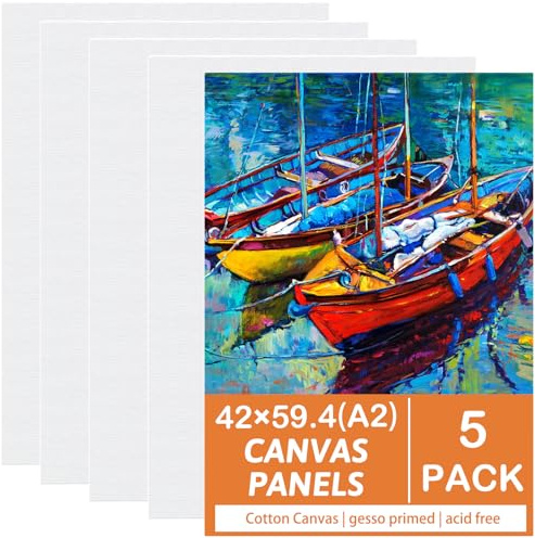 Koncci Leinwand zum Bemalen 42x59,4 cm (A2), 5 Stück Große Größe Leinwände | Baumwolle Weiße Künstler Leinwände zum Malen - Geeignet für Acryl ölfarben Anfänger Studentin Künstlerin (nicht Keilrahmen)