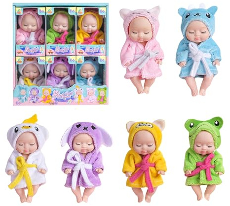 KUWUNG Mini Baby Puppe, 6 Stück Babypuppen mit Puppenkleidung, Realistische Mini Puppe, Rebirth Puppen, Kleine Reborn Puppenspielzeug Geschenk für Kleinkinder, Mädchen und Jungen (B)