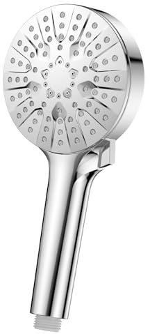Properhome HS01 – Druckverstärkende Handbrause mit 6 Sprüharten, runder Duschkopf (110 mm), Duschkopf mit Antikalkfunktion, verchromt (Klassiker（ohne Schlauch）)