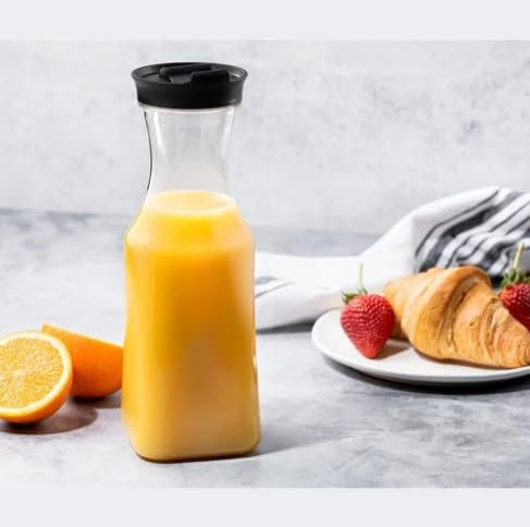 Decorline 3x 1,5L Wasserkaraffe Eckig Kunststoff mit Schwarze Deckel, Wiederverwendbare 1,5L wasserkrug, Saftkrug Eistee, Wiederverwendbare wasserflasche für Wasser Kaffee Milch Tee Saft Getränke Wein