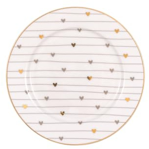 GreenGate Teller KLEIN Grace Weiß mit Herzen in Grau und Gold 15cm Dessertteller