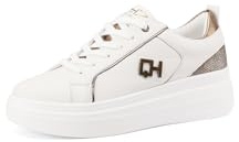 QUEEN HELENA Zapatillas de plataforma de cuero para mujer QH8001, Color blanco., 37 EU