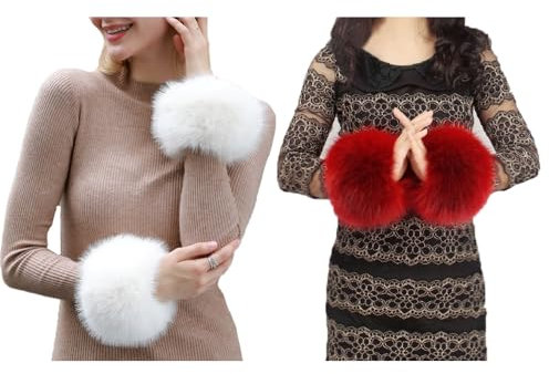 SMTCM 2 Paar Pulswärmer Fell Manschetten Faux Fuchspelz Kunstfell Armstulpen Fellstulpen Handschuhe Winter Wristband Ringmanschetten Cuffs Wärmer Flauschig Handstulpen Handgelenkwärmer für Damen