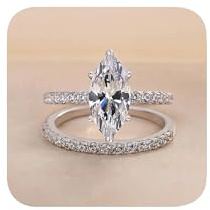 Solitaire Elongated Marquise Cut Engagement Ring for Women, Simulated Diamond Promise Ring 925 Plated Silver CZ Pointed Thumb Ring Statement Wedding Eternity Ring Stackbale Set 9#