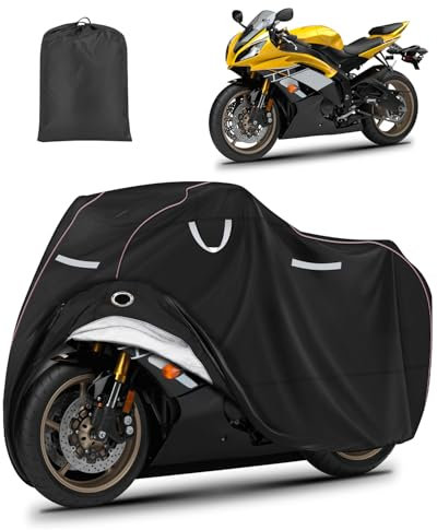 CEMOFE 210D Motorcycle Cover Waterproof Outdoor Motorbike Cover Heavy Duty Oxford Moped Covers for Outside Storage with Lock Holes & License Plate Window (XL: 96.5 x 41.3 x 49.2 in)