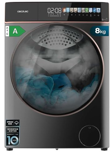 Cecotec Lavadora 8Kg Carga Frontal Bolero DressCode 8900 Inverter FullColor Steel A Acabado Acero 1400 Rpm, Pantalla 10,3, 11 Programas, Inverter, SteamMax, Clase A