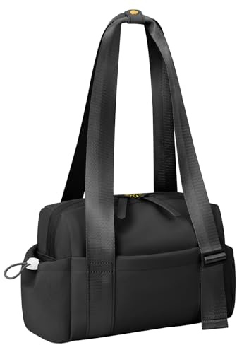 Flintronic Mini Bolsa de Gimnasio para Mujeres, Impermeable, Portátil, Bolsa de Lona Pequeña con Correa Ajustable y Compartimento Mojado, Bolsa de Entrenamiento Mini para Fitness, Yoga, Pilates(Negro)