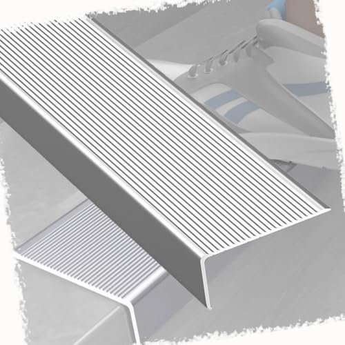 WXGMP Treppenkantenprofil Für Außenbereich 120cm rutschfeste Treppenstufen Aluminium-Treppenkantenschutz, Treppenkante Für Treppen, Metall Dekorativ(Silver,90cm/36in)