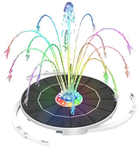 AISITIN Fontana Solare LED 5,5W per Laghetto con Supporto Regolabile, Pompa per Giardino a Luci Multicolori e Ugelli Intercambiabili, Fontana Energeticamente Efficiente per Vasca Uccelli e Giardino