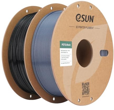 eSUN PETG Basic Filament 1.75mm, Hohe Zähigkeit, 1KG (2.2 LBS) pro Spule, 2 Rollen Druckmaterial für 3D Drucker, Schwarz + Grau