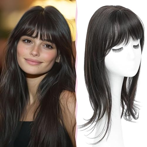Nexyshe Hair Topper 18 Inch Straight Hair Toppers with Bangs 4''X5'' Base for Women Synthetic hairPieces for Thinninghair