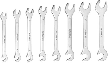 HARFINGTON Super-Thin Open End Wrench Set 5/5.5/6/7/8/9/10/11mm Metric Double Open-End Wrench 30Cr13 Stainless Steel Spanner with 15°and 75° Angled Open End for Auto Repairs Home Projects