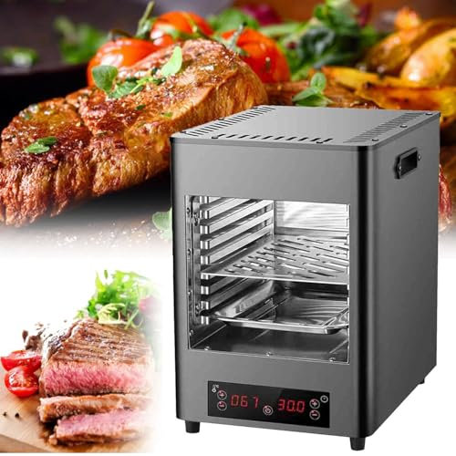 Parrilla Comercial Carnes En Interiores, Asador Eléctrico 1900 W, Ahumador Carnes, Tiempo Y Temperatura Ajustables, Temperatura Máxima De 800 °C, Ideal Para Cocinas Interiores,Darkgray