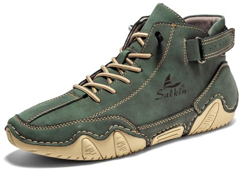Bottines Montantes Confortables Et DéContractéEs en Cuir pour Hommes Baskets D ExtéRieur Bottes Mi Mollet pour Hommes Noires Green 44