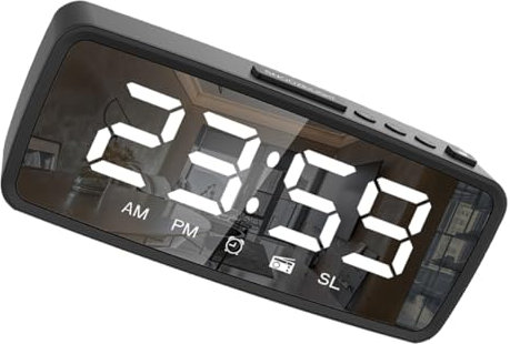 MUSISALY Reloj Despertador Superficie de Espejo LED Negro de Escritorio