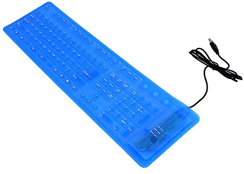 HEALSOPTHY Clavier Silicone Ultra-Fin Pliable 109 Touches Filaire USB, Ordinateur Portable, Résistant Étanche Huile, Bleu, Compact Et Silencieux pour Bureau Et Voyage