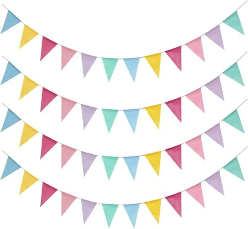 4 Stück Wimpelkette Outdoor Wetterfest Stoff Girlande für Garten Geburtstag Einschulung Schulkind Klassentreffen Karneval Ostern Party Deko