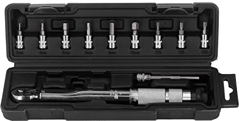 WIHFHGZ Llave Dinamométrica Pequeña 1/4 Pulgada, Kit con Juego de Vasos Hexagonales, Torque 2-24 Nm - Alta Resistencia, Ajuste Preciso, Ideal para Automóviles y Motos