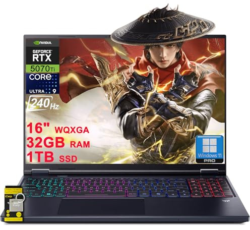 acer Predator Helios Neo 16S AI Gaming Laptop 16 WQXGA OLED 240Hz (100% DCI-P3) Intel 24-core Ultra 9 275HX 32GB DDR5 1TB SSD GeForce RTX 5070 Ti DLSS4 (Up to 992 AI Tops) Win11Pro ICP Hub w/Copilot