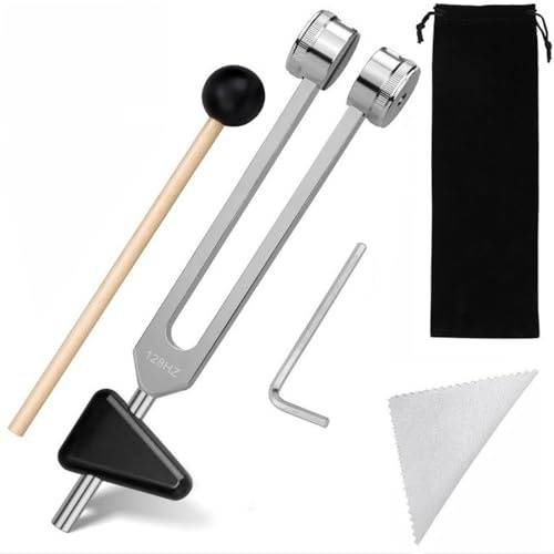 Stimmgabel 128 Hz Hochpräzise, Stimmgabel Therapie, 128 Hz Therapeutische Stimmgabel-Set für Stressabbau und Meditation, mit Percussion Hammer Mallet,Schwarz Aufbewahrungstasche