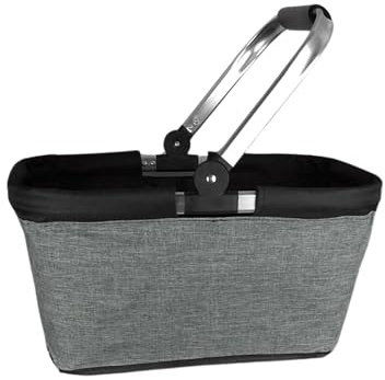 AWASG Einkaufskorb faltbar, 20L Tragekorb mit Alurahmen faltbar, Geschenk Einkaufstasche Mama, grau