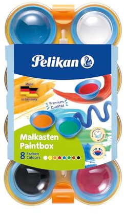 Pelikan Malkasten für die Kleinsten mit 8 Farben und 1 Pinsel, 1 Stück im Set mit Pinseln und Wasserbecher
