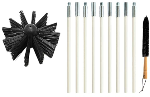 IWOWHERO Brosse à Conduit de Sécheuse 410 MM 9 Tiges Flexibles Tête de Brosse en Nylon et Manche Bois Kit Nettoyage Tuyau Ventilation pour Élimination Peluches et Poussières