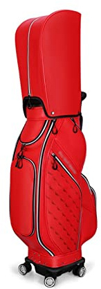 Golfbag, med 4 hjul, for män och kvinnor, lätt att bära, bekväm tillgänglig(Red)