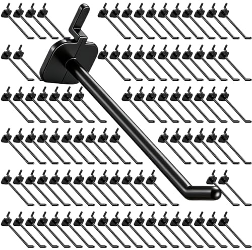 Geelin 200 Pack 4 Inch Plastic Pegboard Hooks Peg Board Shelving Hooks Pegboard Locking Hook for Peg Boards Craft Storage Garage Kitchen Wall Display Organizer Tools, Black