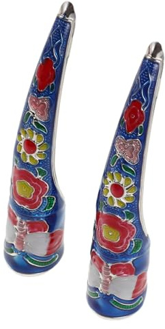OATIPHO Anillos Punta Dedos Estilo Antiguo, Puntas de Uñas Postizas de Metal Color Azul 8 Cm, 2 Piezas para Cosplay y Disfraz de Reina Qing en Fiestas y Halloween