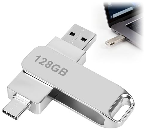 USB Stick 128GB 2-in-1 mit USB-C & USB-A, Metall USB 2.0 Flash Laufwerk OTG, Dual USB Speicherstick für Smartphone Tablet PC Laptop